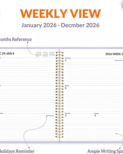 SUNEE 2026 Planner, Weekly and Monthly Calendar Planner 9"x11.2"- 12 Month (January 2026 - December 2026), Vegan Leather Cover, Pocket, Bookmark, Notes, Monthly Tab, Purple