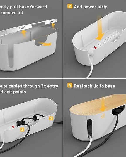 D-Line Cable Management Box, Power Strip Holder, Floor Outlet Hiders, Desk Cord Organizer, Cover TV Wires, Wire Storage, Extension Hider, Office Concealer for Cords - Large, Wood-Effect Lid