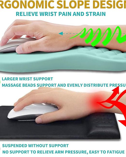 Hokafenle 2 in 1 Ergonomic Mouse Pad Wrist Support & Wrist Rest for Computer Keyboard Set, with Relieve Carpal Tunnel Pain Massage Bulge and Full Memory Gel Design (2In1 Set, Light Blue)