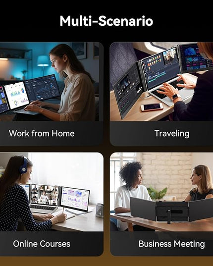 14" Laptop Triple Screen Extender Portable, One Cable Connection Laptop Monitor FHD 1080P IPS, Ultra Thin Dual Monitor for 13-17" Laptops, Plug & Play Compatiable with Win/Mac/Chrome/Android/Switch