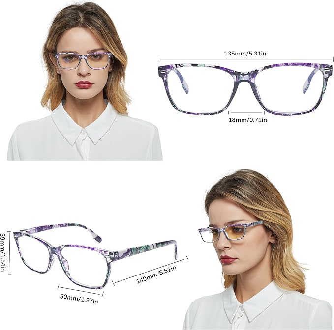 CLASAGA Progressive Multifocus Reading Glasses for Women, Pattern Print Blue Light Block Stylish Ladies Computer Readers