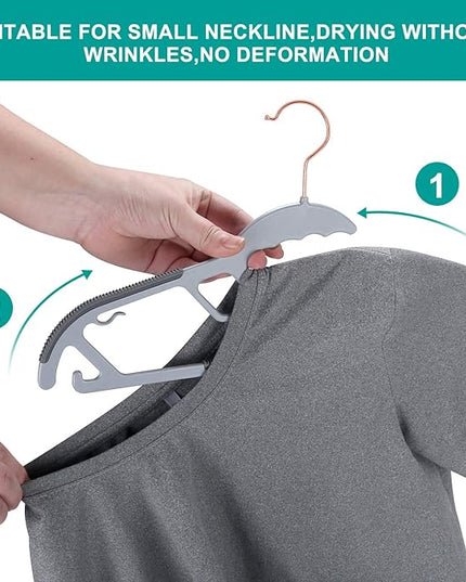50-Pack Slim S-Shaped Plastic Hangers with Non-Slip Grips – Space-Saving Gray Hangers for Delicate Necklines, Fits Shirts, Dresses & Coats in Closet/Dorm Organizers