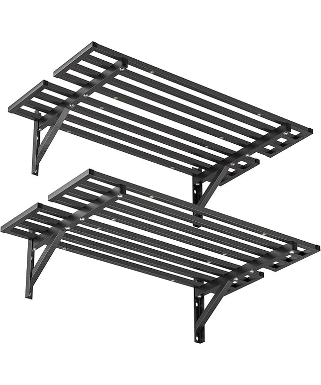 Ultrawall Heavy Duty Garage Wall Shelves, 2 x 4 ft Wall Mounted Storage Shelves, Holds Up to 800Lbs, 2Pack, Black