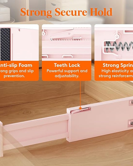 Lifewit 14 Pack Drawer Dividers 4" High, 11-17" Adjustable Drawer Organizers for Clothes, Expandable Dresser Separators in Bedroom/Bathroom/Kitchen/Fridge/Office Organization and Storage, Pink