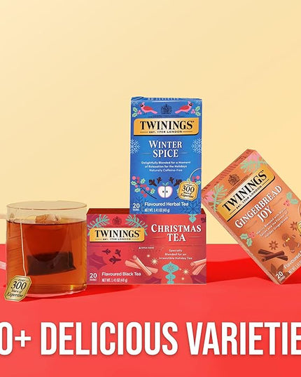 Twinings Christmas Black Tea Individually Wrapped Bags, 20 Count (Pack of 6), Aromatic Cinnamon & Clove, Caffeinated, Enjoy Hot or Iced, 120 Teabags
