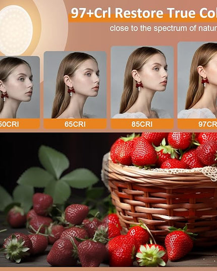 60 LED Ring Light, Rechargeable Selfie With Front & Back Clip, 2500-6500K Portable Phone, Adjustable 3 Modes for iPhone, iPad, Tablet, Laptop, CRI97+, 90 Grams (Pink)