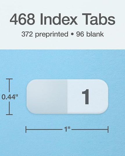 Redi-Tag Daily Adhesive Tabs, Preprinted Daily Tab, 12 Sets of 1-31 plus withBonus Blank Tabs, 7/17" x 1", Durable and Customizable Labels with Permanent Adhesive for Planners & Files, White (1006548)