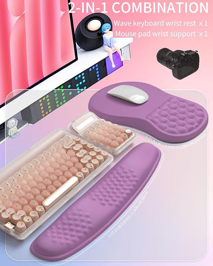 Hokafenle 2in1 Combination, Wave Keyboard Wrist Rest and Ergonomic Curvature Mouse Pad Wrist Support for Relieve Wrist Pain, Filled with Soft Cushion Memory Foam, Purple Lilac
