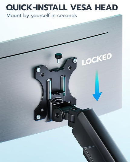 ARES WING Heavy Duty Single Monitor Arm - Fully Adjustable Monitor Mount for 17"-40" Ultrawide Screens Up to 26.4 lbs with Clamp/Grommet Desk Mount, 75/100 Vesa Mount, Black