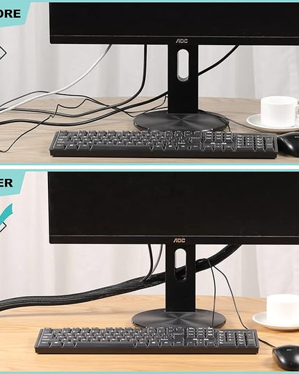 AGPTEK Cable Sleeve Cover, 6.6ft - 1.2 inch Desk Cord Organizer Cable Hider, Home Office Wire Management Computer TV Wire Loom Tubing, Pet Proof Cord Protector, from Cat Dog Chewing, Black