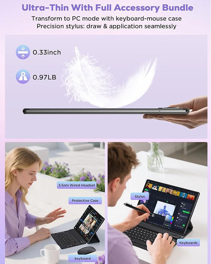 DEZLTID 2025 Tablet 10.4 inch Android 15 Tablets with Keyboard Stylus Mouse: 2K IPS Tablette (2000x1200), 36GB+256GB(1TB TF), 5G/2.4G Dual WiFi, 8-Core 1.6GHz, 8000mAh,8+13MP, Widevine L1- Gray