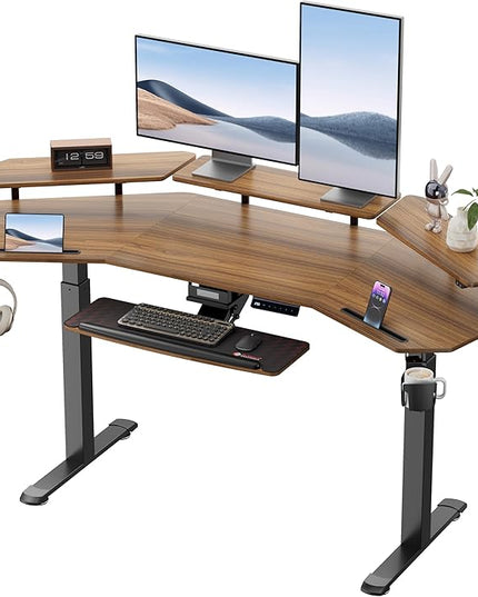 EUREKA ERGONOMIC Standing Desk Adjustable Height, Computer Desk w Keyboard Tray 72" Gaming Music Studio Desk LED Monitor Stand,Dual Motor,Slot Design,Walnut