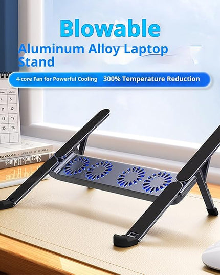 ANGESHA Foldable Laptop Cooling Pad with Quiet Fan and Adjustable Stand for 10-17inch Tablets Aluminum Alloy Design