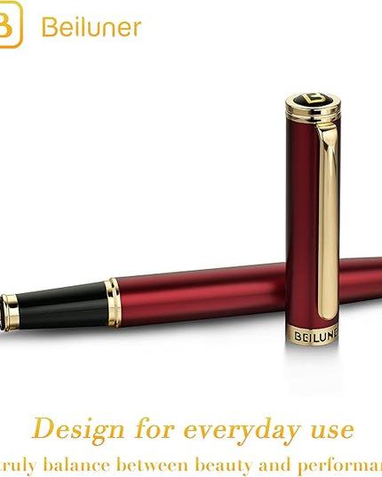 BEILUNER Red Fountain Pen,Stunning Luxury Pens with 24K Gold Finish, Gorgeous 24K Gilded Nib(Fine), Trustworthy Pen Gift for Men&Women -Ink Converter-Elegant,Graduation,Office,Nice Pen for Writing