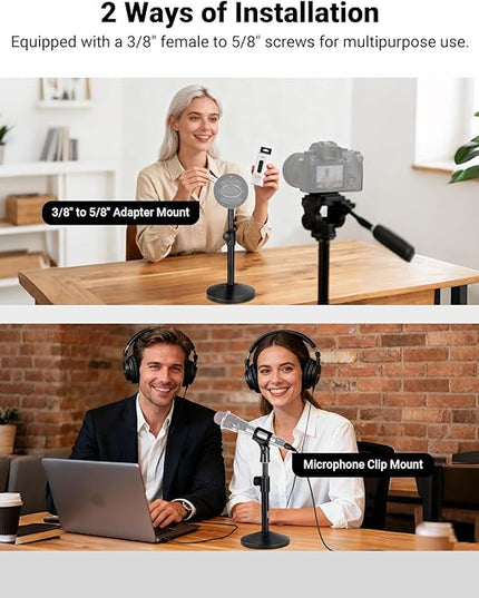 NEEWER Desk Microphone Stand, Adjustable Table Top Mic Holder Mount with Clip and 3/8" to 5/8" Adapter Compatible with Blue Yeti Snowball HyperX QuadCast SoloCast Shure, Max Load 3.3 lbs, MS015