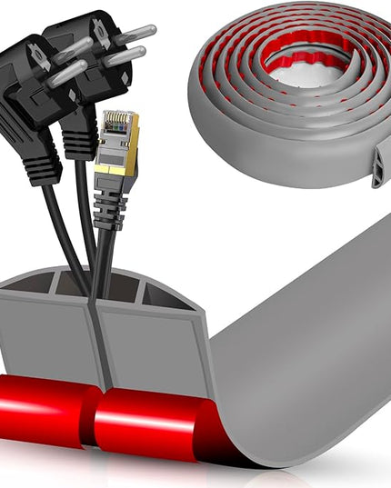 Floor Cord Cover Cavity 0.8"x0.37" Self Adhesive Cord Hider, 10FT Low Profile Cable Management, Extension Strip Protector for Wires, Prevent Cable Trips for Offices, Gyms, Exhibitions（Gray）