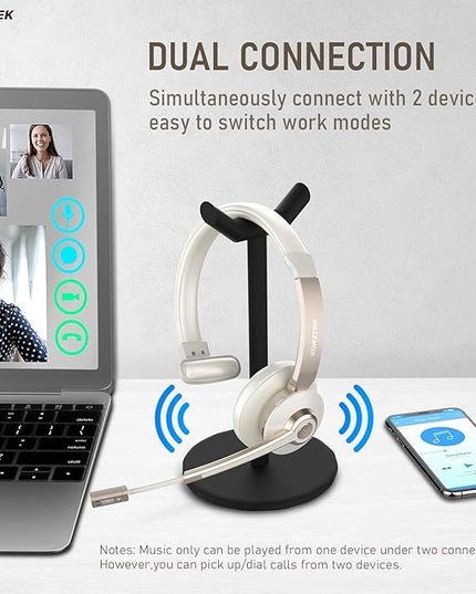 Vonztek Wireless Headset, Trucker Bluetooth Headset with Microphone Noise Canceling & Mute, Bluetooth Headphones with USB Dongle for Cell Phone Computer Call Work Home Office Meetings Teams Skype