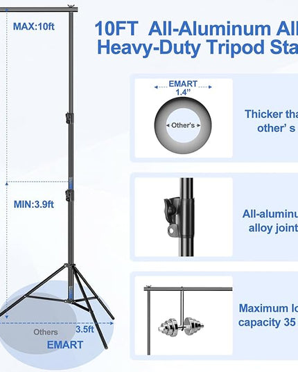 EMART Heavy Duty Backdrop Stand 10 x 12ft Photo Video Studio Adjustable Photography Background Support System Kit with Carry Bag