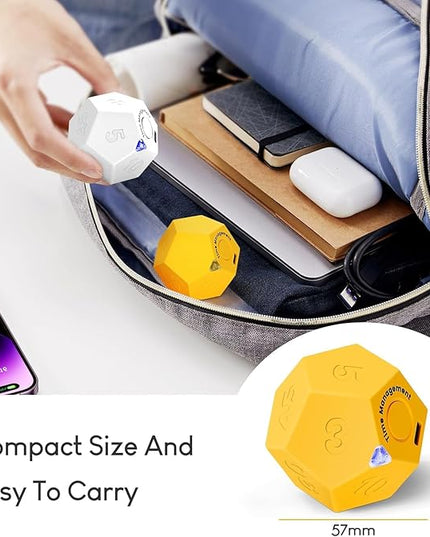 Mini 12 Sided Cube Timer, 11 Preset Times Pomodoro Timer for Enhanced Productivity. Ideal for ADHD Management, Workout, Study & Kitchen Cooking. Easy to Use (Yellow)