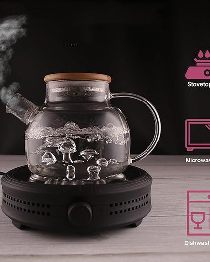 CnGlass Glass Teapot Stovetop Safe,40.6oz Clear Tea pot with Removable Filter Spout,Loose Leaf and Blooming Tea Maker