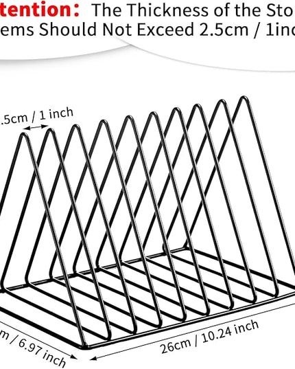 Shimeyao 6 Pieces Magazine Holder Triangle File Holder Book Record Metal Vinyl Record Storage Magazine Rack Multifunction Triangle File Organizer Sorter for Decor Home Office (Black)