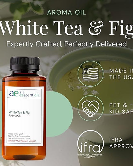 White Tea & Fig Aroma Oil, Essential Oils Blend for Diffusers & Scent Machines,Elegant Floral & Tea Blend with Citrus, Aromatherapy, Cold Air Diffuser Compatible, 300 mL
