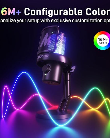 MAONO Wireless Gaming Microphone for PC, Condenser USB Mic with Software AI Voice Change,3-Level Noise Cancellation,Custom RGB, for Streaming Recording Podcast PS5 PS4 Twitch YouTube (DM40 Pro-Black)