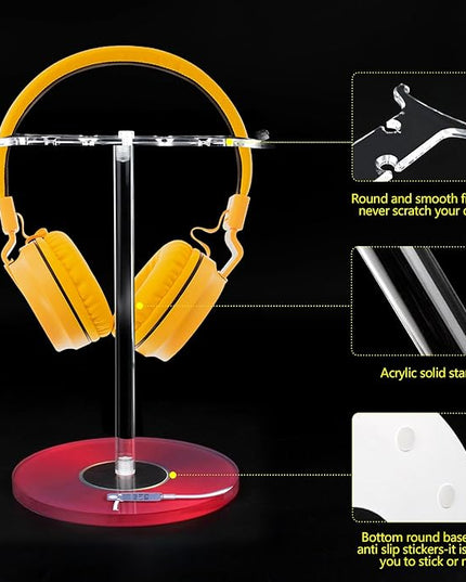 Clear Acrylic Headphone Stand for AirPods Max/Gaming Headsets (HyperX/Xbox) - Universal Holder for Bose, Beats & Wireless Headphones - Space-Saving Organizer (Red Record/LP)