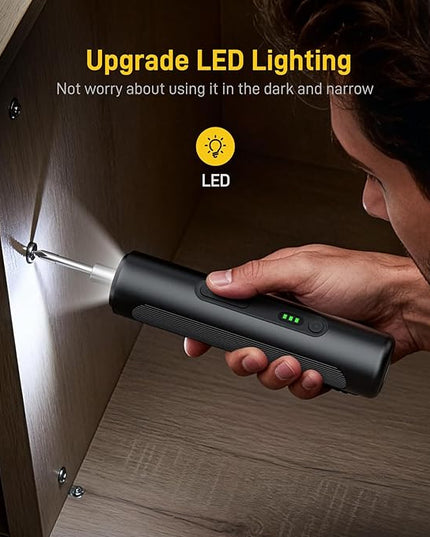 MrToNo Electric Screwdriver, Cordless Screwdriver Set, Power Screwdriver Set, 3 Torque Settings, 1500mAh Battery, 33 Magnetic Bits, LED Light, Rechargeable Tool for Furniture, DIY, Household Repair