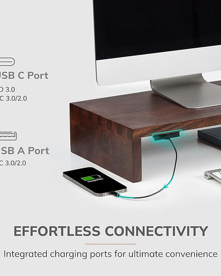 Anji Mountain Wooden Monitor Stand - Elegant Monitor Riser, Perfect Monitor Stand for Desk Organization, Durable Wood Construction monitor stands, Enhances Ergonomics and Workspace Efficiency,Walnut