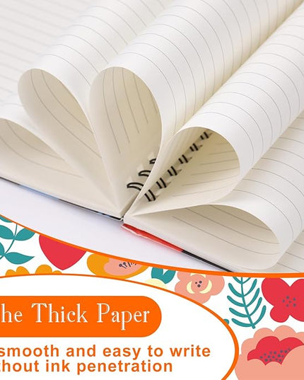 Fuutreo 12 Pcs Spiral Notebook for Work A5 8.3 x 5.7 Inch College Ruled Spiral Journal Notebook Kraft Cover Ruled Paper, 12 Color, 60 Sheets, 120 Pages for Office School(Floral Color)