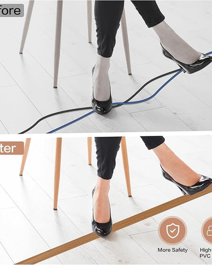 Floor Cord Cover Self Adhesive Cord Hider Floor Extension Cord Covers for Floor Power Cord Protector Cable Management Prevent Cable Trips Cable Cavity 0.51" W x 0.31" H (Light Brown Wood, 3.3Ft)