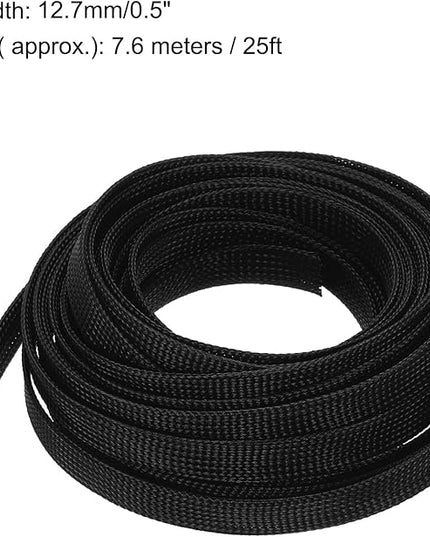 uxcell PET Expandable Sleeving 25ft 1/2" Black Cable Management Sleeve Cord Organizer for Wrap Protect Cable