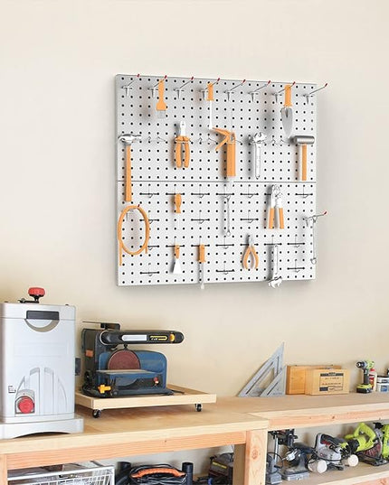 TORACK Metal Pegboard Wall Tool Organizer 24" x 24" or 12" x 48", 70 PCS Tools Storage Pegboard for Garage Peg Board Tool Organizer Board with Hooks for Workbench(Grey)