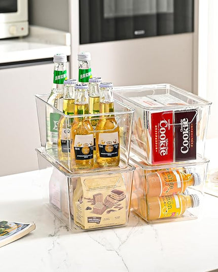 12 Pack Middle Stackable Storage Boxes for Storage and Organization, Clear Storage Bins with Lids, Plastic Storage Containers with Lids, Plastic Bins with Handles for Office, Bedroom, Study Room