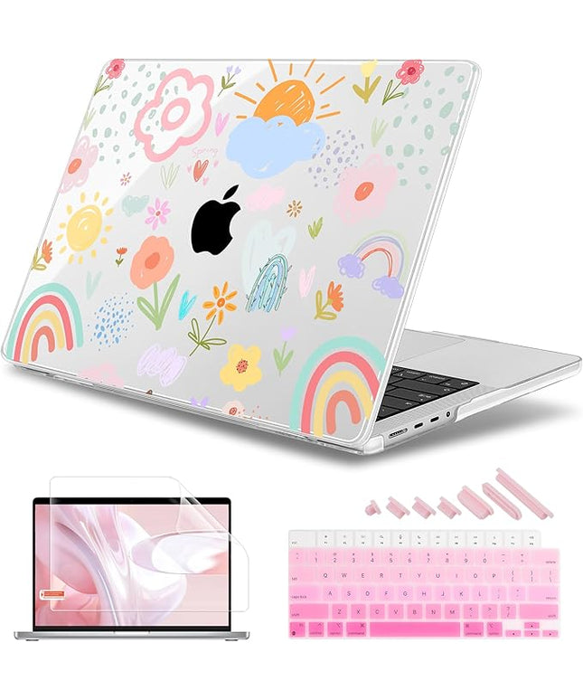 May Chen Case for MacBook Pro 14 inch, Models A2442 A2779 A2918 A2992 A3401 A3185 A3112 A3434, M1 M2 M3 M4 M5 Chip (2021-2025 Release), Plastic Hard Shell Case with Keyboard Cover, Rainbows Flowers