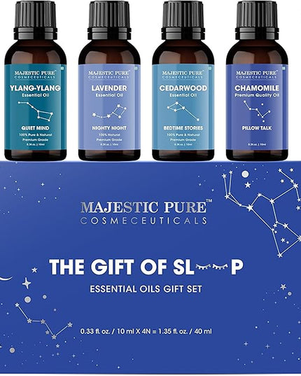 Majestic Pure, Restful Night Essential Oil Gift Set | 100% Pure & Natural Set for Soothing Nighttime and Self-Care Rituals | Lavender, Ylang Ylang, Cedarwood, Chamomile - Pack of 4
