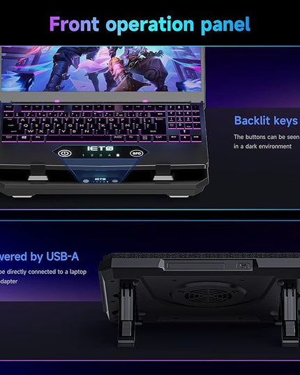 IETS GT300 Upgraded Laptop Cooling Pad with Adjustable Stand, Turbo Boosted Cooler for Rapid Cooling 10-17inch Gaming Laptop, Flexible Sealing Ring，Featuring Air Filtration Adjustable clamp