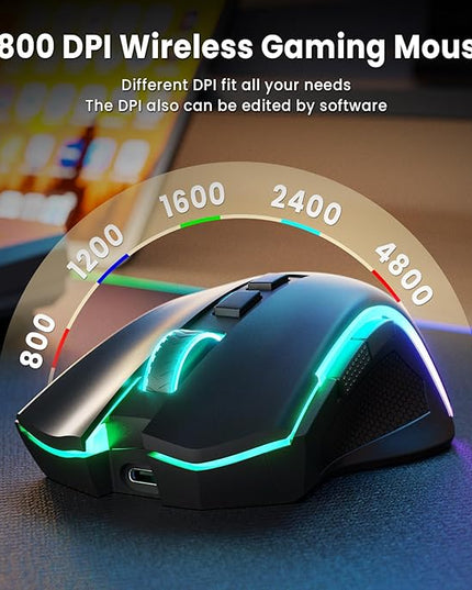 Redragon S101M-KS Gaming Keyboard and Mouse Wireless with Tri-Mode, RGB Keyboard and 4800 DPI Gaming Mouse, 10 Independent Multimedia Keys for Wins, PC, Computer, Wireless S101 Ideal for Gamer