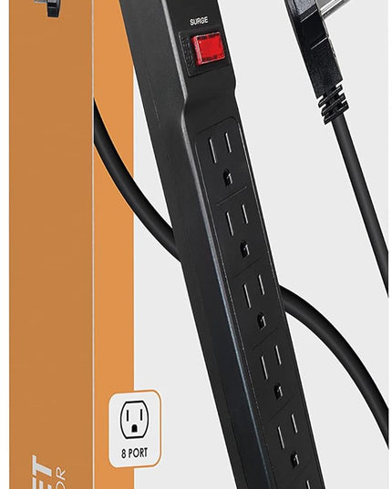 Digital Energy 25 FT 8 Outlet Surge Protector Power Strip - 15 AMP, 1875 W, 125 V, 350 J Surge Protection, ETL Listed - Flat Plug, Black