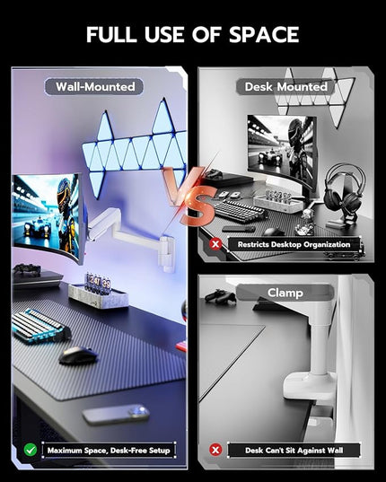 ARES WING Monitor Wall Mount for 24-57 Inch Ultrawide Gaming Screens, Premium Heavy Duty Monitor Arm Holds 60 lbs, Full Motion Gas Spring, Bearing Head for Easy Adjustment, 75/100 VESA Mount, White