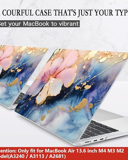 CISSOOK Compatible with MacBook Air 13.6 inch Case M2 M3 M4 Release 2025 2024 2023 2022, Plastic Hard Shell Case Keyboard Cover Screen Film for MacBook Air 13 inch A3240 A3113 A2681, Marble Flower