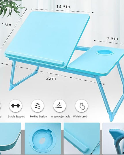Laptop Desk for Bed Couch,Lap Desk for Laptop,Portable Laptop Stand for Desk,Small Adjustable Laptop Desk,Foldable Bed Table for Laptops and Writing, Bed Tray Table with Cup Holder(Blue)