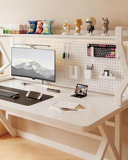 JHDXL Desk Shelf Organizer with Pegboard & Storage Accessories, Space-Saving Desk Storage Shelf, Desktop Shelf Organizer Display Rack, for Dorm, Office(White 1,65 * 113cm/26.6 * 44.5in)