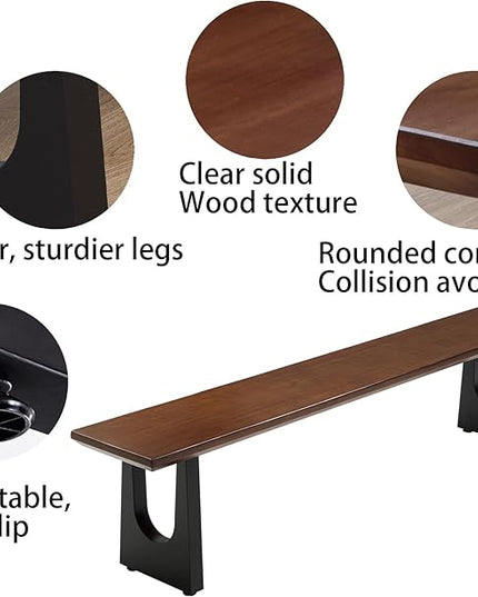 Walnut Color Long Bench Solid Wood Top Metal Legs U-Shaped Design Durable Sturdy Dining Bench Ideal for Office Home Restaurant Patio Multiple (Bench, 62.99in)