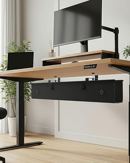 Under Desk Cable Management Tray, 40-inch No-Drill Cord Organizer with Anti-Sag Reinforced Base, Fabric Wire Management Hider for Standing Desk, Office & Gaming Accessories - Black