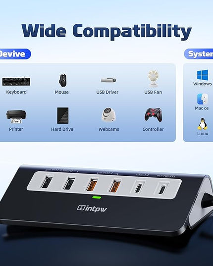 P9 PRO USB C Hub 10Gbps, 9-in-1 USB C Docking Station 3.28FT with 4K@60Hz HDMI, 3 Type-C/A 3.2, 2 Type-A 2.0, PD 100W, SD/TF Port, Black Aluminum USB Hub for Laptop, iPhone 17, MacBook Air/Pro