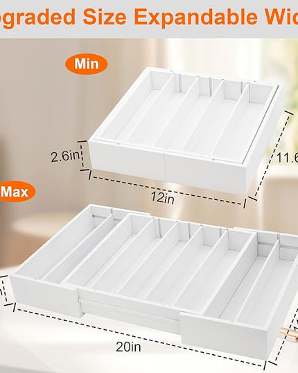 MinBoo Bamboo Drawer Organizer - Expandable K Cup & Pods Holder, Coffee Pod Storage, Tea Organizer, Versatile Kitchen Accessory Organization and Storage,White