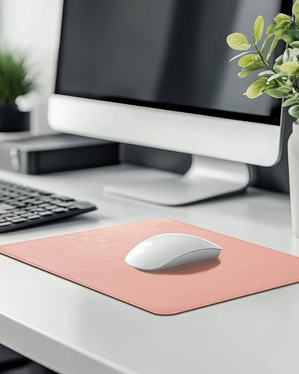 PU Leather Mouse Pad with Stitched Edge Micro-Fiber Base - Non-Slip Waterproof, 8x11Inch (Light Pink)