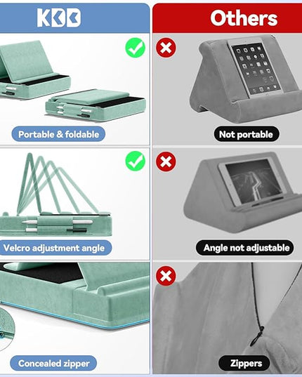 KDD Tablet Pillow Stand, Multi-Angle Viewing Ipad Holder for Lap, Bed and Desk, Foldable Soft Pad Dock with Stylus Mount Compatible with Ipad Pro 12.9, 10.5, 11, Air, Mini, Phones, Books, E-Reader